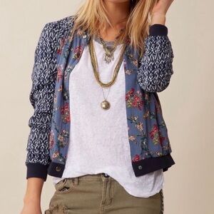 Free People floral ikat bomber jacket